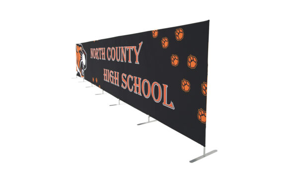 photo of thirty foot long renovate partition with snarling tiger head graphic and north county high school