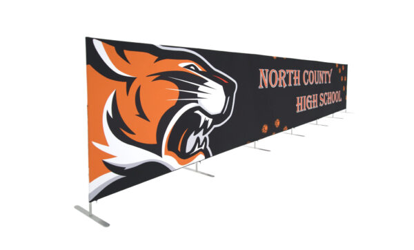 photo of thirty foot long renovate partition with snarling tiger head graphic and north county high school