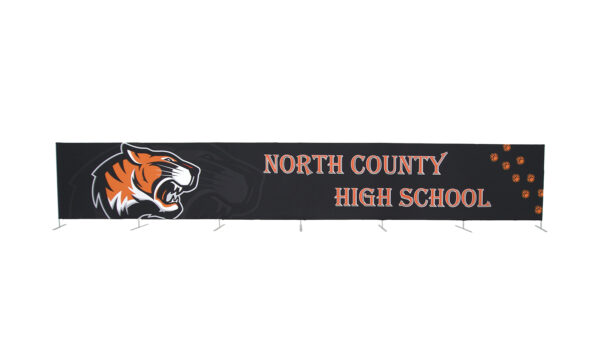 photo of thirty foot long flow partition with snarling tiger head graphic and north county high school