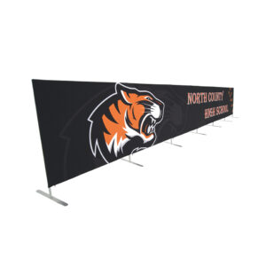 photo of thirty foot long flow partition with snarling tiger head graphic and north county high school