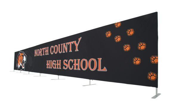 photo of thirty foot long flow partition with snarling tiger head graphic and north county high school