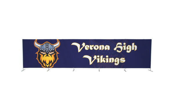 photo of twenty five foot long renovate partition with viking head graphic and verona high vikings