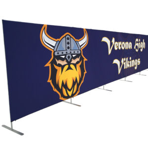 photo of twenty five foot long renovate partition with viking head graphic and verona high vikings