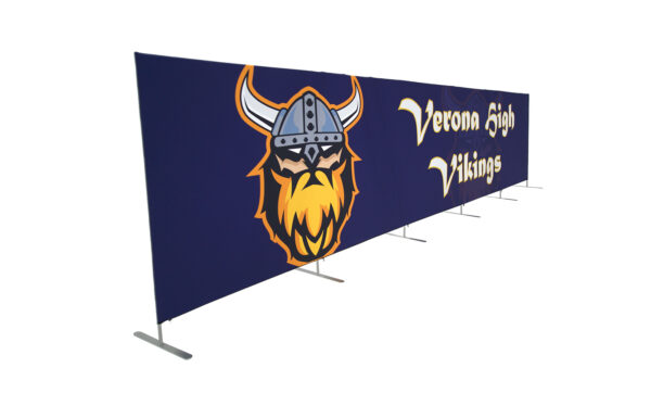 photo of twenty five foot long renovate partition with viking head graphic and verona high vikings