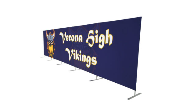 photo of twenty five foot long renovate partition with viking head graphic and verona high vikings