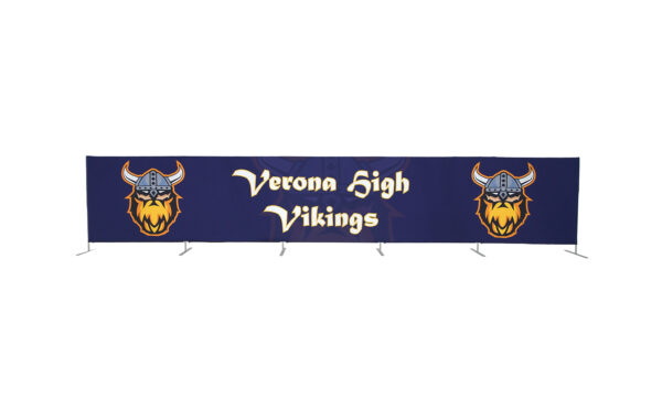 photo of twenty five foot long flow partition with viking head graphic and verona high vikings