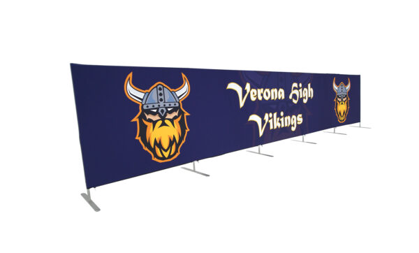 photo of twenty five foot long flow partition with viking head graphic and verona high vikings