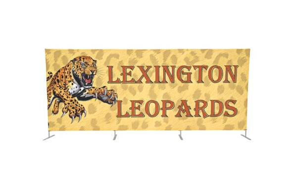 photo of fifteen foot long renovate partition with snarling leopard pouncing graphic and lexington leopards