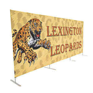 photo of fifteen foot long renovate partition with snarling leopard pouncing graphic and lexington leopards