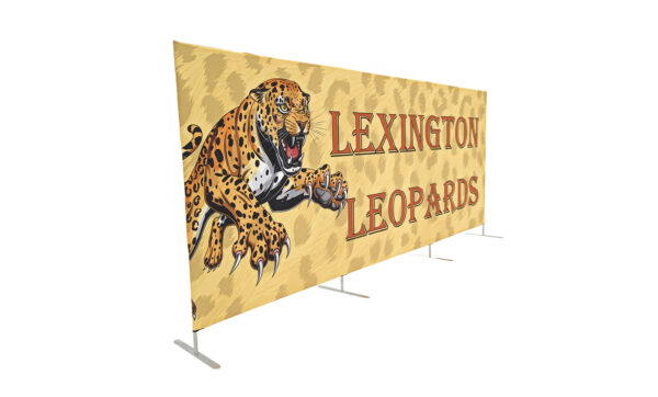 photo of fifteen foot long renovate partition with snarling leopard pouncing graphic and lexington leopards