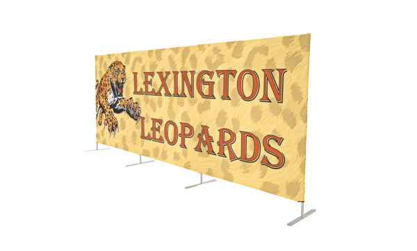 photo of fifteen foot long renovate partition with snarling leopard pouncing graphic and lexington leopards