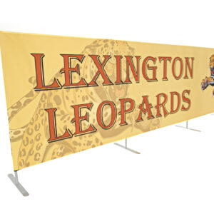 photo of fifteen foot long flow partition with snarling leopard pouncing graphic and Lexington leopards