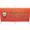 photo of ten foot long flow partition with bull dog head in shield crest graphic and Billington bull dogs