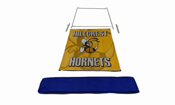 photo of five foot renovate partition that says hillcrest hornets with a graphic of a hornet fully broken down into its individual pieces