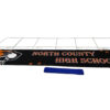 photo of thirty foot renovate partition that says north county high school with a graphic of a snarling tiger head fully broken down into its individual pieces