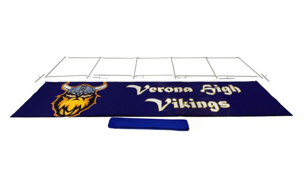 photo of twenty five foot renovate partition that says verona high vikings with a graphic of a viking head fully broken down into its individual pieces