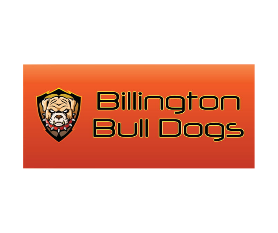 graphic of billington bull dogs partition design with bull dog head on left