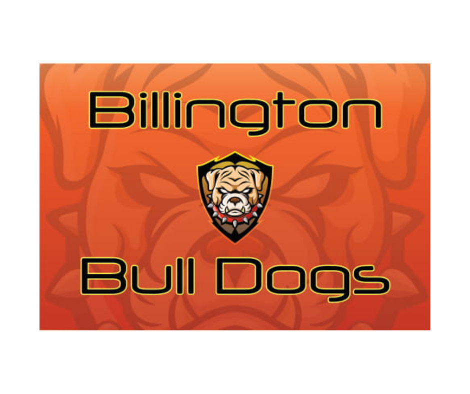 graphic of billington bull dogs partition design with bull dog head in center